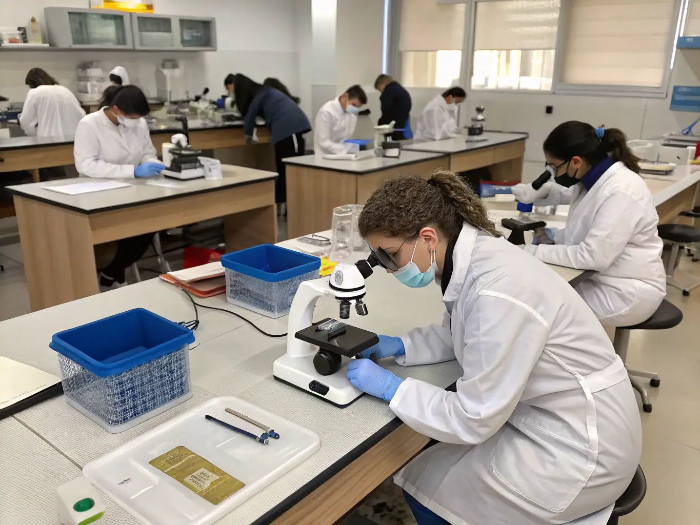 A focused image of participants attending a biotechnology workshop at a W193 event, emphasizing hands-on learning and collaboration.