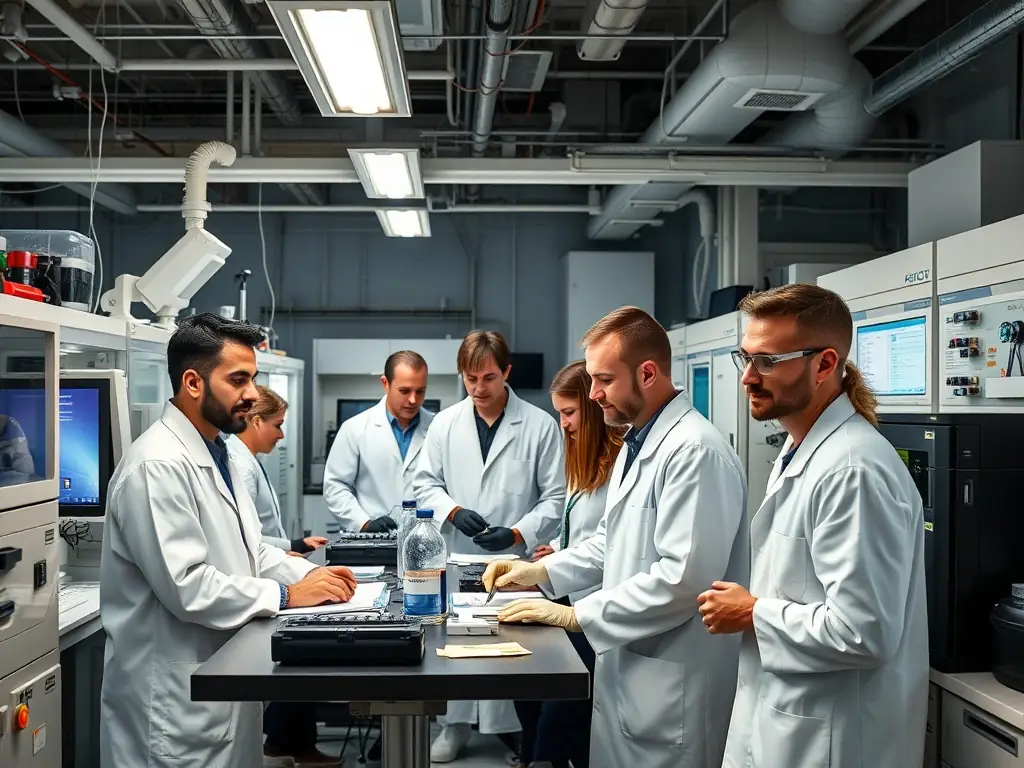 A vibrant image of scientists working in a high-tech lab, representing the biotechnology event category.